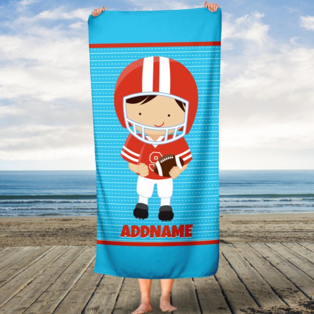 Beach Towel for Kids with Football and Custom Name (Creator Uploaded)