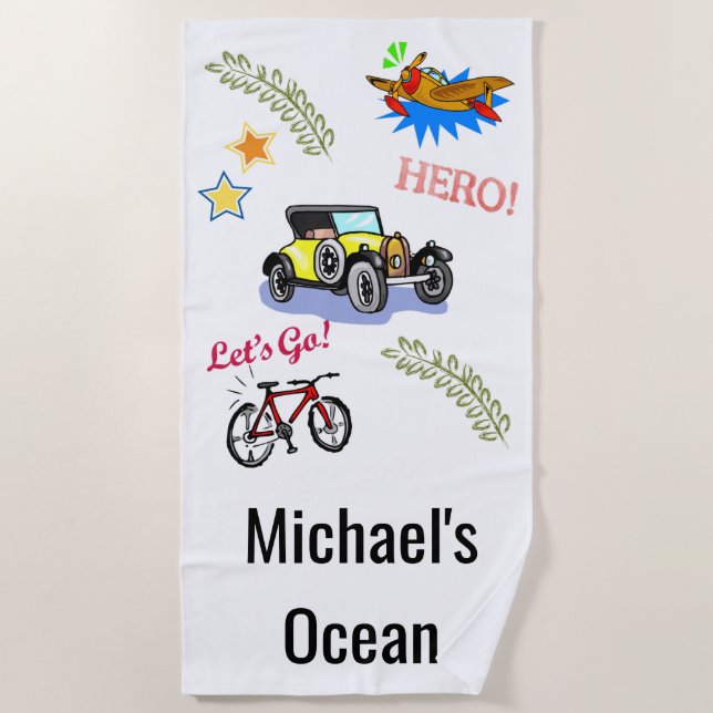 Beach Towel Hero Bicycle Car Airplane  (Front)