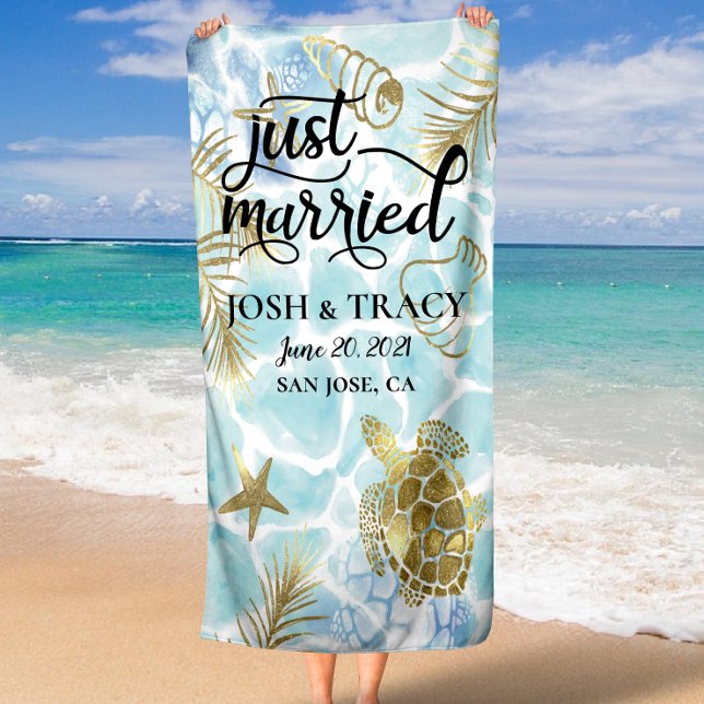  Beach towel, just married for beach wedding Towel (Beach towel, just married for beach wedding Beach Towel)
