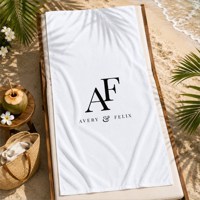 Beach Towel | Personalized Couple Monogram Wedding (Personalized couple monogram beach towel with initials and names for wedding gifting.)