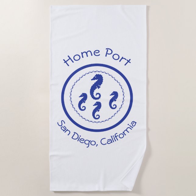 Beach Towel - Sea Horses Home Port (Front)