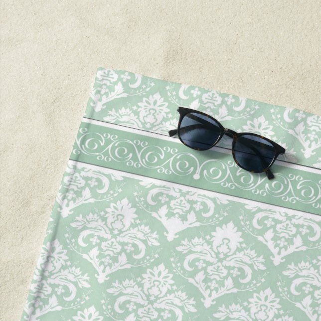 Beach Towel - Soft Jade Damask (In Situ)