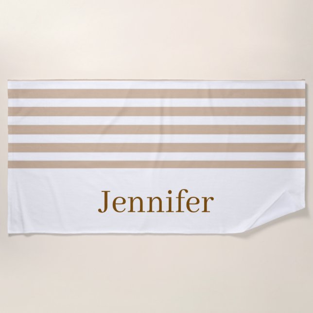 Beach Towel Spring Beige & White Stripe (Front)