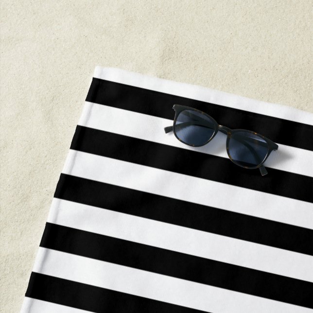 Beach Towel Spring Black & White Stripe (In Situ)