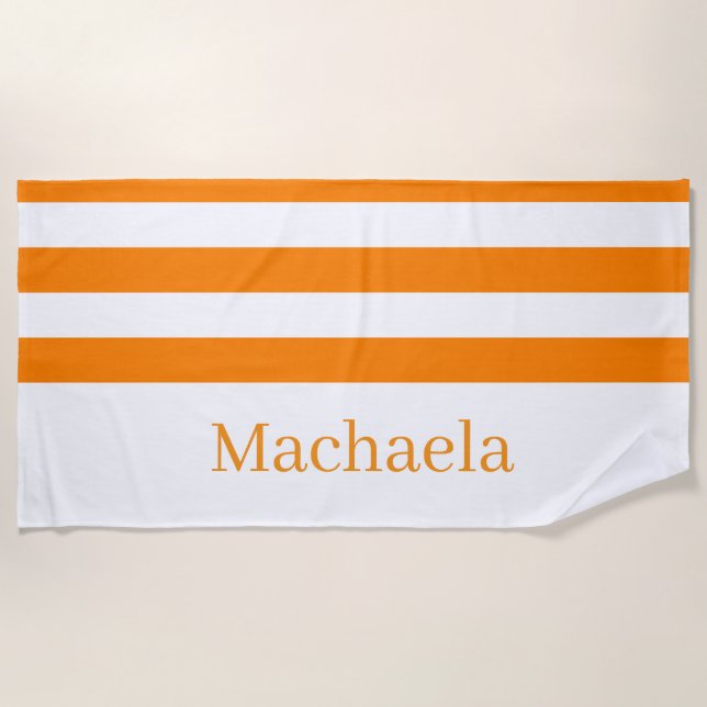 Beach Towel Spring Orange & White Stripe (Front)