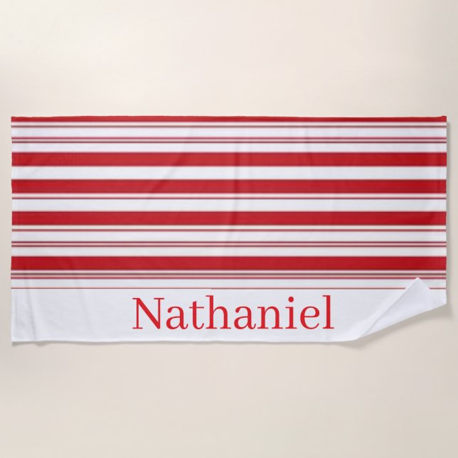 Beach Towel Spring Red & White Stripe (Front)