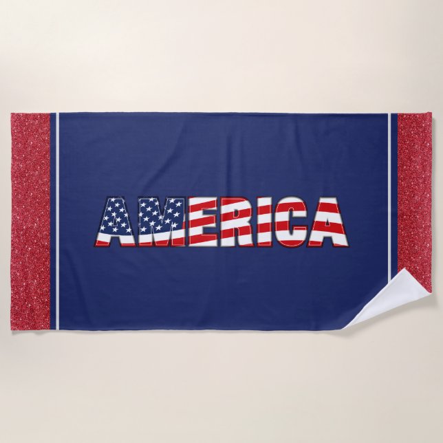 Beach Towel Towels America Glitter Red,White,Blue (Front)