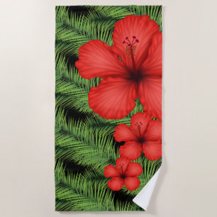 Beach Towel-Tropical Palm & Flowers Beach Towel