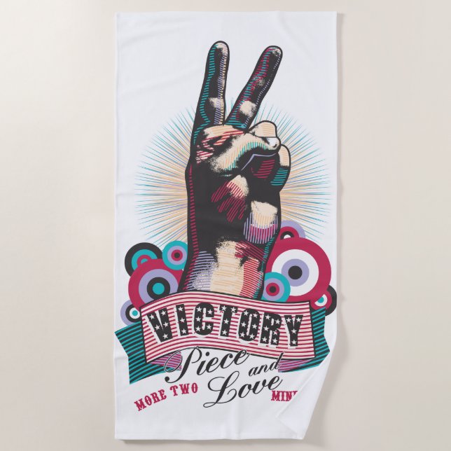 Beach Towel – Victory Peace & Love Pop-Art Design (Front)