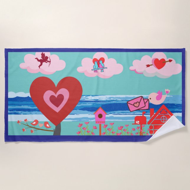 Beach towel With Beach Love Cupid scenery  (Front)