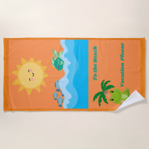 Beach Towel with frog, ocean, fish and the Beach 