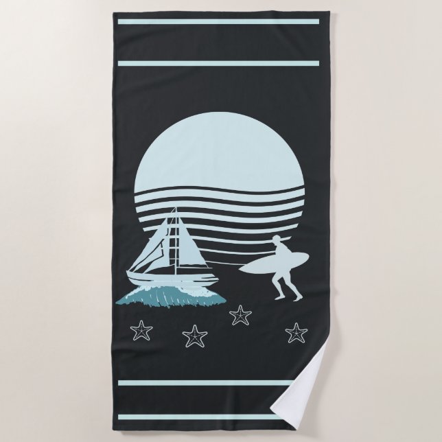 Beach Towel with seal Boat Beach scenery    (Front)