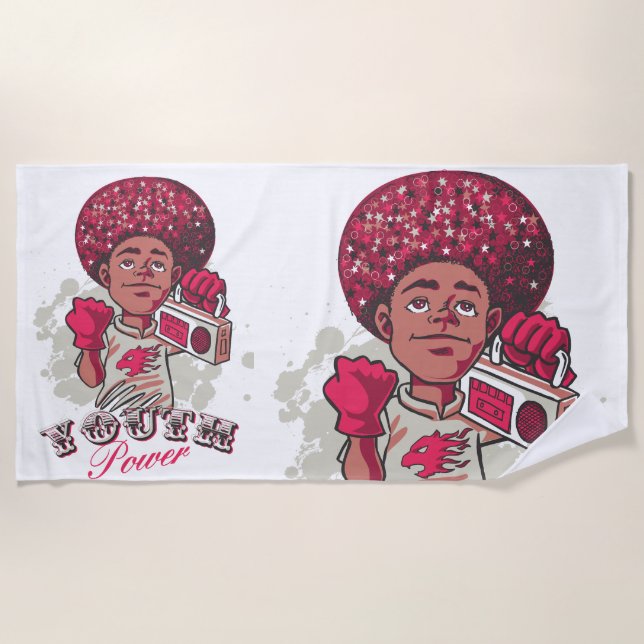 Beach Towel – YOUTH Power Afro & Boombox Urban  (Front)