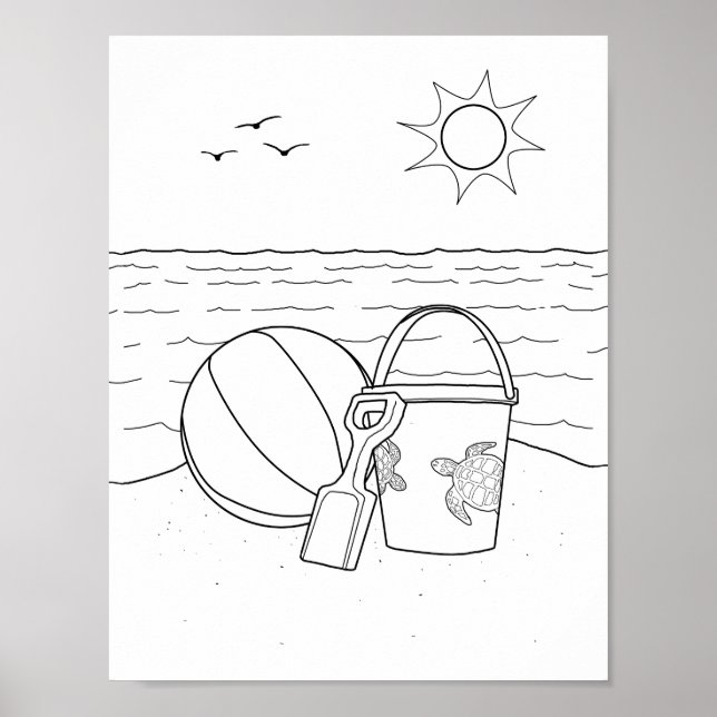 Beach Toys Adult Coloring Poster (Front)