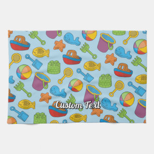 Beach Toys Icons Pattern Kitchen Towel