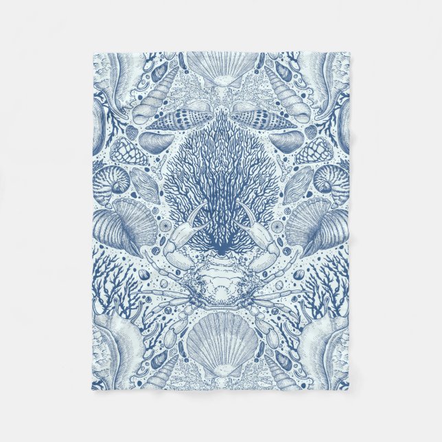 Beach treasures in blue fleece blanket (Front)