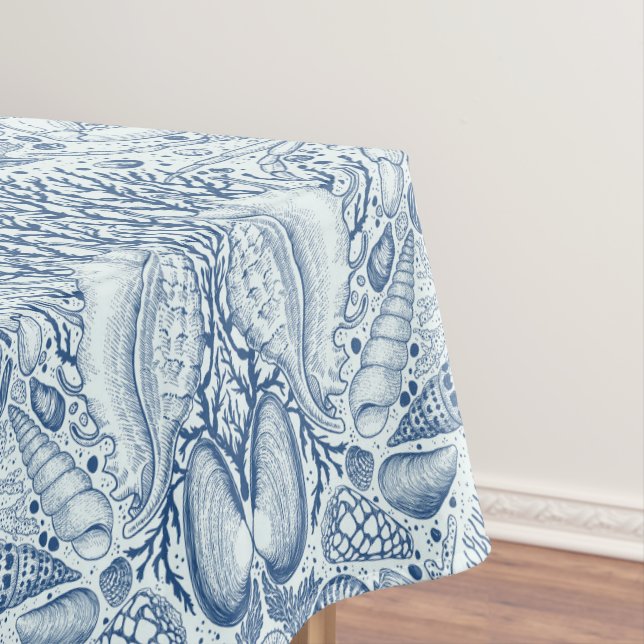 Beach treasures in blue tablecloth (In Situ)