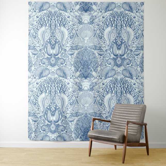 Beach treasures in blue tapestry (In Situ)