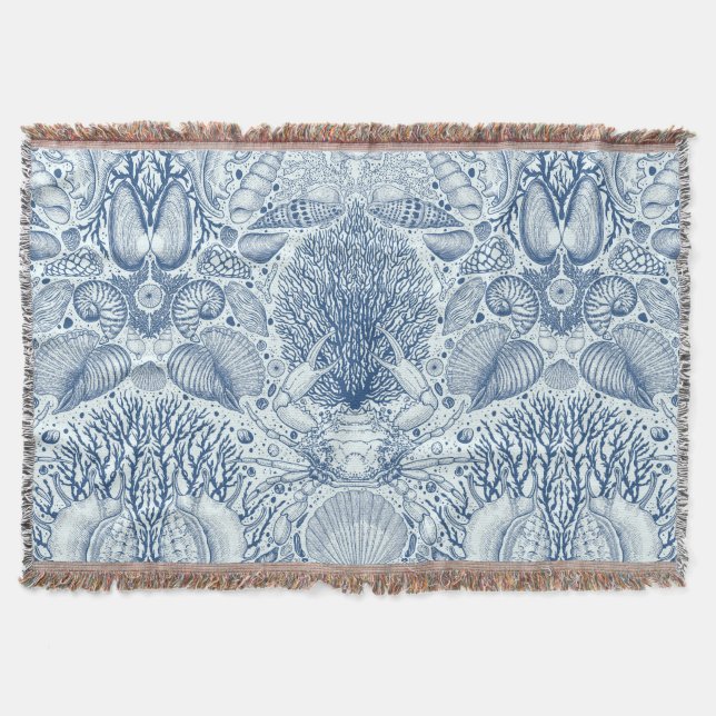 Beach treasures in blue throw blanket (Front)