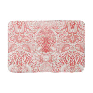 Beach treasures in coral red bath mat