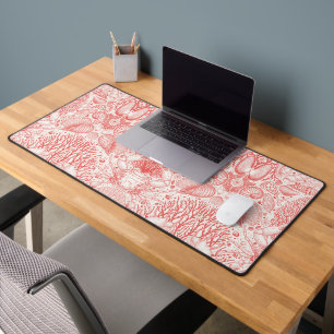 Beach treasures in coral red desk mat