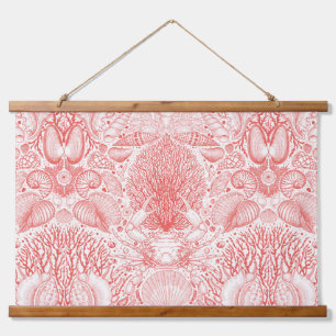 Beach treasures in coral red hanging tapestry
