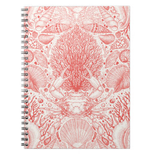 Beach treasures in coral red notebook