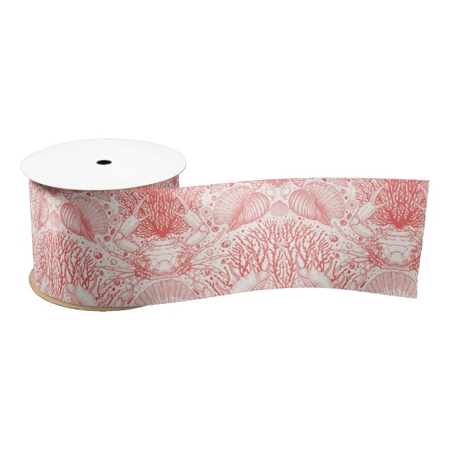 Beach treasures in coral red satin ribbon (Spool)