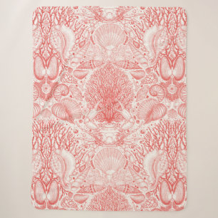 Beach treasures in coral red sherpa blanket