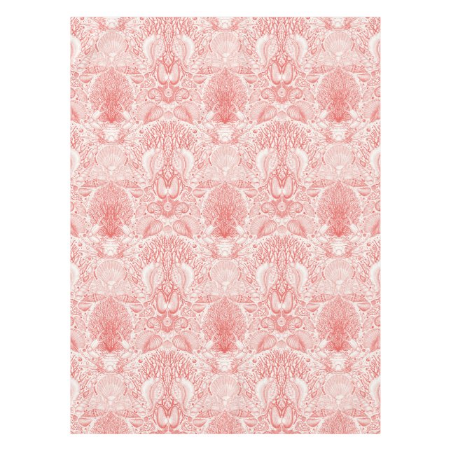 Beach treasures in coral red tablecloth (Front)