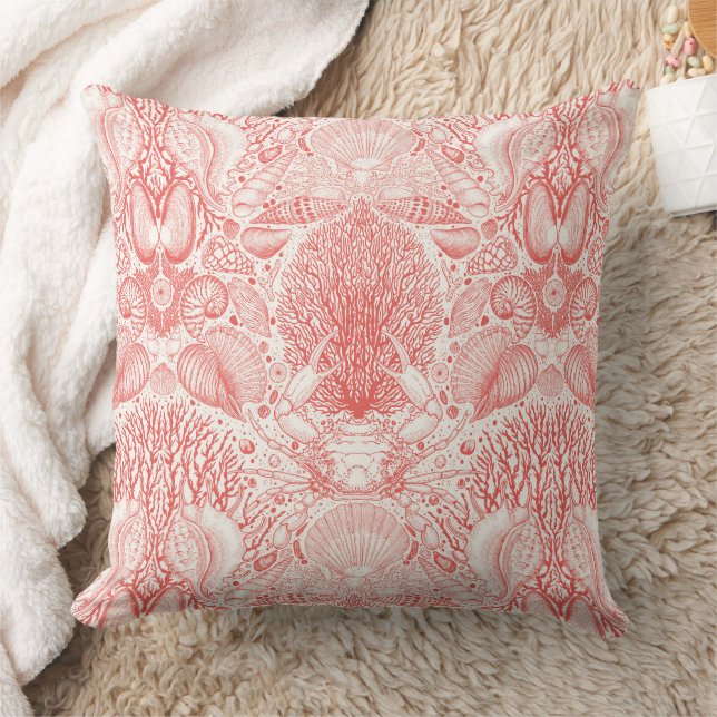Beach treasures in coral red throw pillow (Blanket)