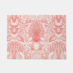 Beach treasures, seashells, crab, corals and seawe doormat