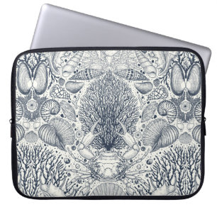 Beach treasures, seashells, crab, corals and seawe laptop sleeve