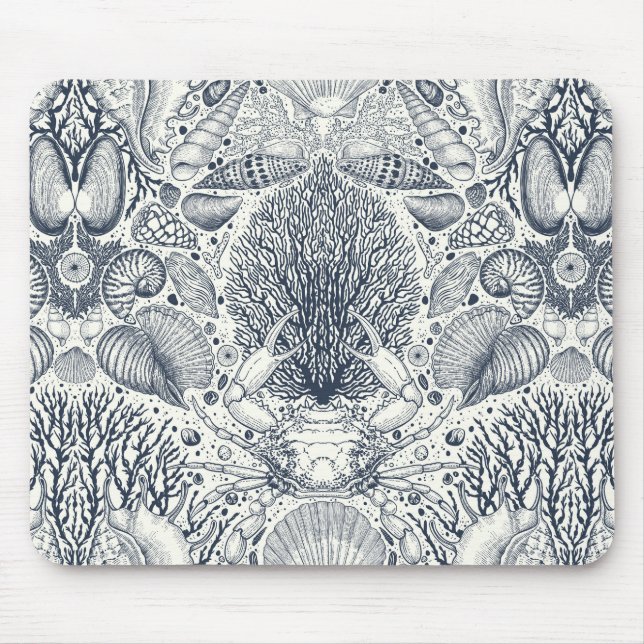 Beach treasures, seashells, crab, corals and seawe mouse pad (Front)