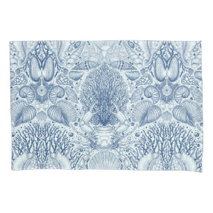 Beach treasures, seashells, crab, corals and seawe pillowcase