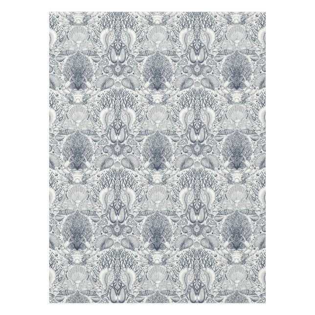 Beach treasures, seashells, crab, corals and seawe tablecloth (Front)