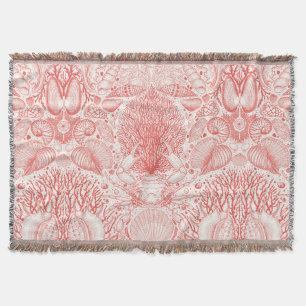 Beach treasures, seashells, crab, corals and seawe throw blanket