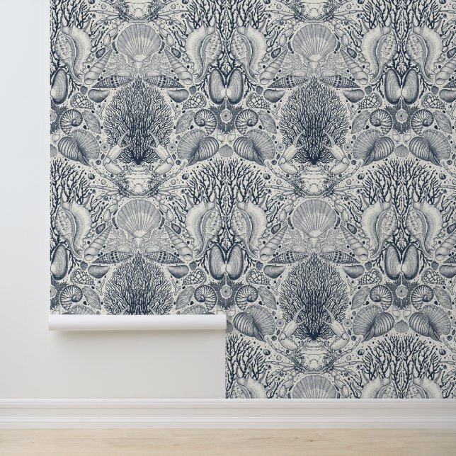 Beach treasures, seashells, crab, corals and seawe wallpaper (Application)