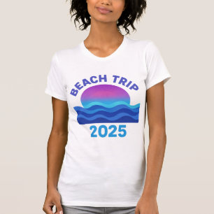 Beach Trip 2025 - Retro Sunset & Waves Design T-Shirt