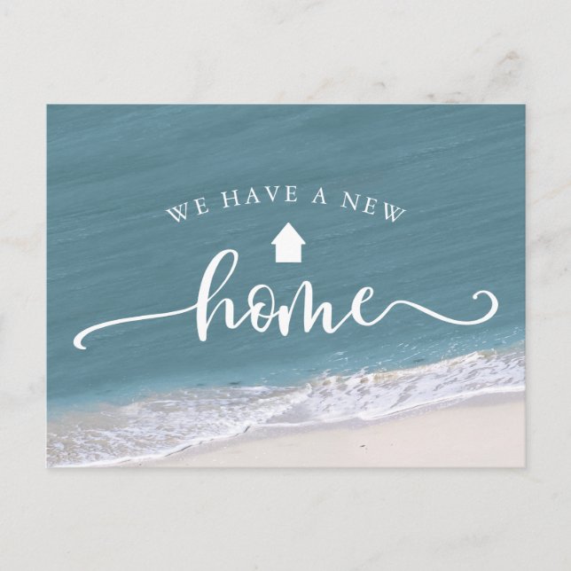 Beach Tropical Calligraphy Moving New Address Postcard (Front)