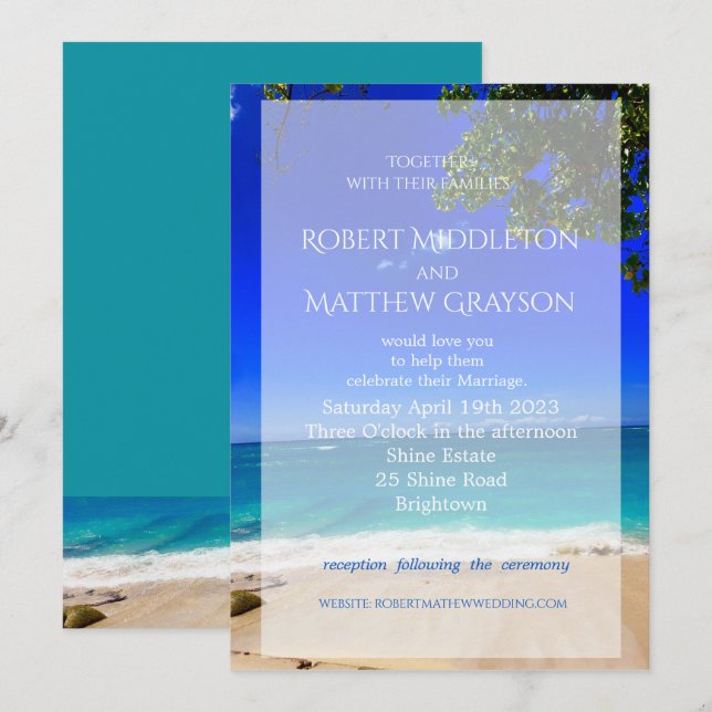 Beach Tropical Chic Gay Wedding Invitation (Front/Back)