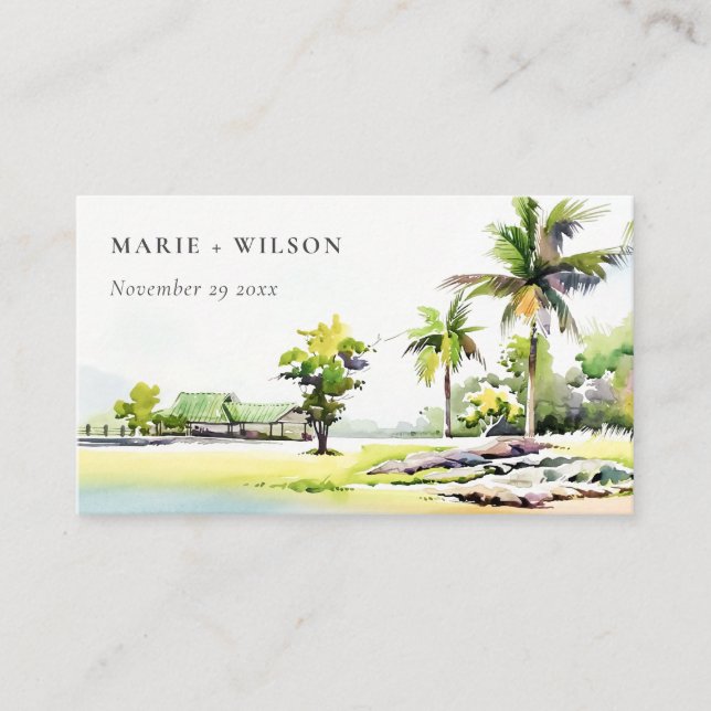 Beach Tropical Coastal Palm Trees Wedding Website Enclosure Card (Front)