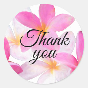 Beach Tropical Floral Pink Wedding Thank You Classic Round Sticker