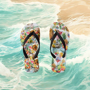Beach Tropical Fruits Cocktails Bachelorette Party Flip Flops