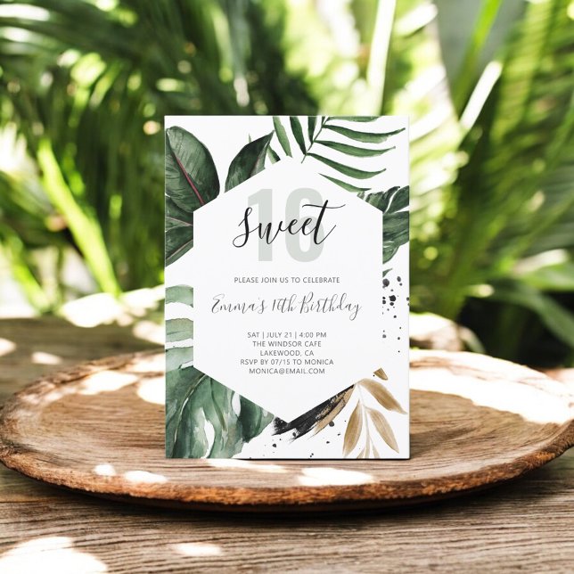 Beach Tropical Greenery Birthday Sweet 16 Invitation (Creator Uploaded)