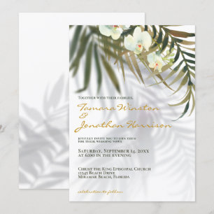 Beach Tropical Greenery Shadow Destination Wedding Invitation