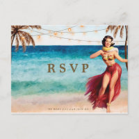beach tropical hula wedding rsvp postcard