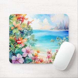 Beach Tropical Island Hibiscus Floral  Mouse Pad