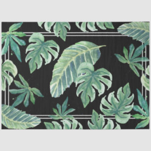 Beach Tropical Jungle Leaf Foliage Black n Green Tissue Paper