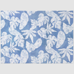 Beach Tropical Jungle Leaf Foliage Blue and White Tissue Paper